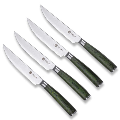 HexClad Espresso 4 Piece Damascus Steel Steak Knife Set, Full Tang | Full Tang Construction, Pakkawood Handle