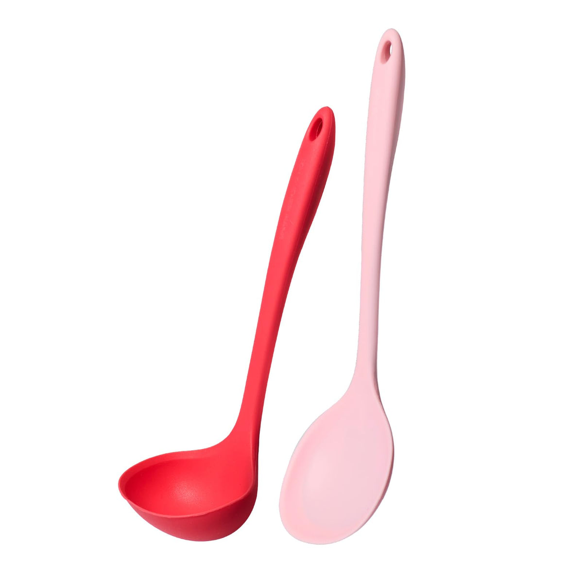 Kitchen Mama DuoEssentials Ladle & Cooking Spoon Set, Metal Gray | Silicone, Heat Resistant, One-Piece Design, For Nonstick Cookware, For Soup, Stirring, Serving & Sauteing
