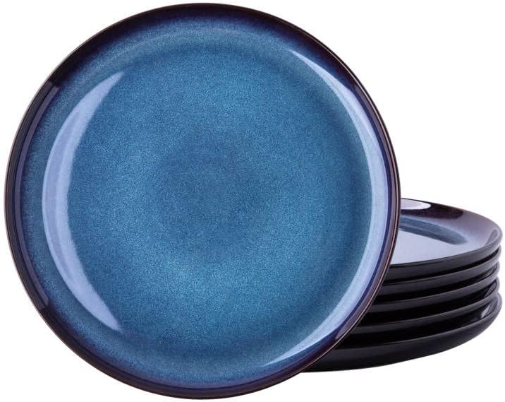LERATIO Ceramic Plate Set of 6,8.5 Inch Reactive Glaze Salad Plates | Modern Shape Dinnerware Dishes Set for Kitchen,Microwave &Dishwasher&Oven Safe,Scratch Resistant-Indigo Blue