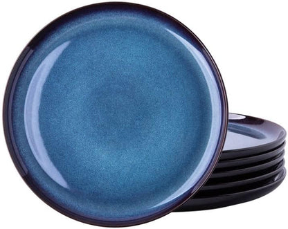 LERATIO Ceramic Plate Set of 6,8.5 Inch Reactive Glaze Salad Plates | Modern Shape Dinnerware Dishes Set for Kitchen,Microwave &Dishwasher&Oven Safe,Scratch Resistant-Indigo Blue