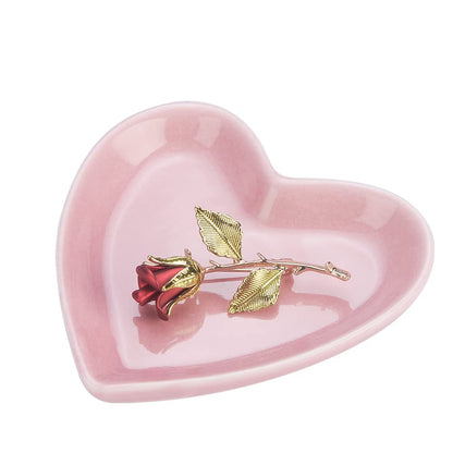 JAMEND CLXP Lotus Leaf Shape Decorative Ring Tray, Small Key Bowl, Ceramic Trinket Tray Jewelry Dish Organizing Necklace Earrings, Home Decoration for Mom Best Friend Sister, Pink.