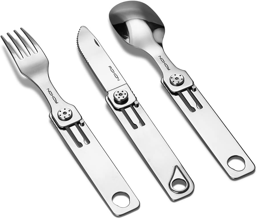 ROXON 3-in-1 Knife Spoons Fork Camping Utensils Set with Case | Magnetic Folding, Stainless Steel Cutlery, EDC Portable Lightweight Silverware,For Hiking Backpacking Travel Lunchbox Outdoor