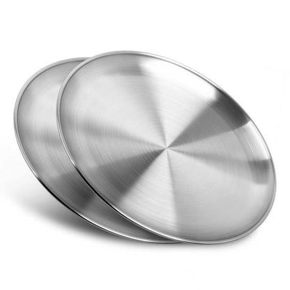 Stainless Steel Plates,10 inch Round Metal Food Serving Plate, Dinner Plates for Outdoor Camping Hiking, Party Serving, Feeding,Non Toxic & Reusable, Dishwasher Safe