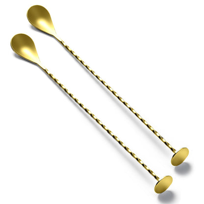 Bar Spoon Cocktail Mixing Stirrers, 2Pcs, 12” Long Handle, Silver | 18/8 Stainless Steel, Long Drink Spoons, for Stirring Coffee & Cocktails