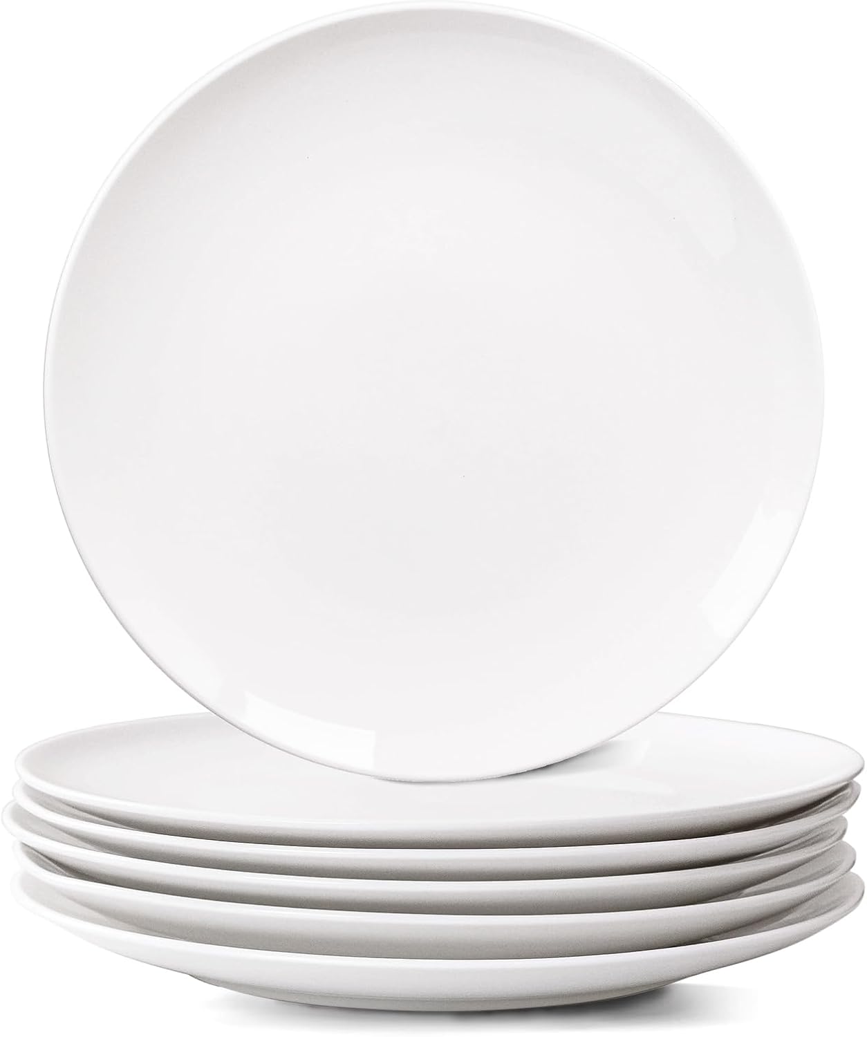White Dinner Plates Set of 6, 10 Inch Ceramic Plates, White Porcelain Dinner Plates for Kitchen, Everyday Use, Microwave & Dishwasher Safe, 25.4Cm