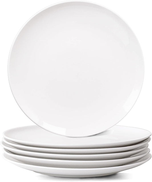 White Dinner Plates Set of 6, 10 Inch Ceramic Plates, White Porcelain Dinner Plates for Kitchen, Everyday Use, Microwave & Dishwasher Safe, 25.4Cm