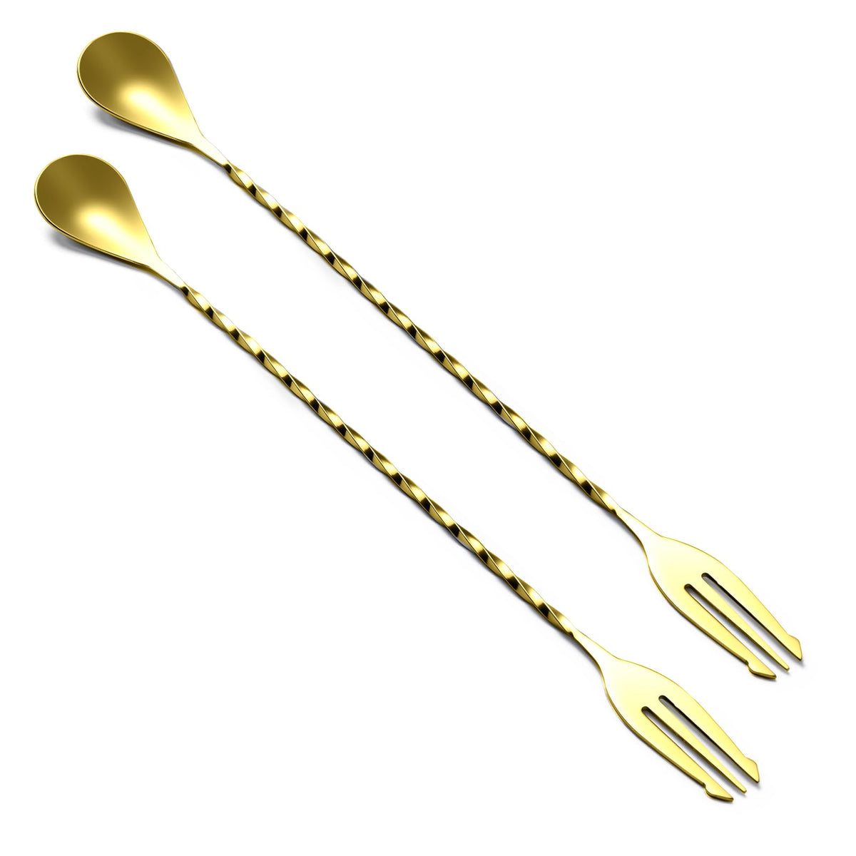 Bar Spoon Cocktail Mixing Stirrers, 2Pcs, 12” Long Handle, Silver | 18/8 Stainless Steel, Long Drink Spoons, for Stirring Coffee & Cocktails