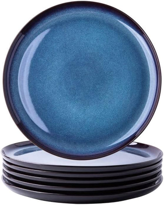 LERATIO Ceramic Dinner Plates Set of 4,10.5 Inch Reactive Glaze Plate Sets | Porcelain Modern Shape Dinnerware Dishes Set for Kitchen,Microwave&Dishwasher&Oven Safe,Scratch Resistant-Blue