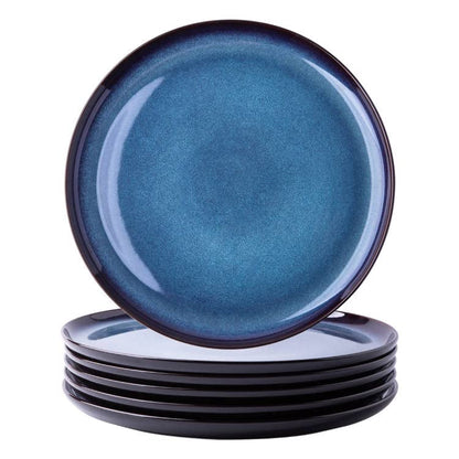 LERATIO Ceramic Dinner Plates Set of 4,10.5 Inch Reactive Glaze Plate Sets | Porcelain Modern Shape Dinnerware Dishes Set for Kitchen,Microwave&Dishwasher&Oven Safe,Scratch Resistant-Blue