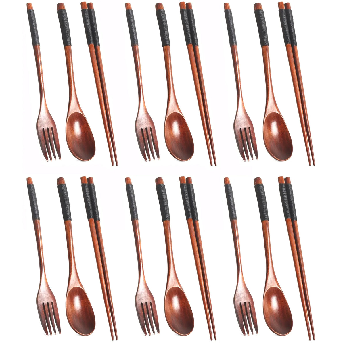 18-Piece Wooden Tableware Set with Cutlery, Wooden Spoons, Chopsticks & Forks - Handmade Kitchen Utensils for Festive Gatherings & Lunch Packing, Wooden Spoon