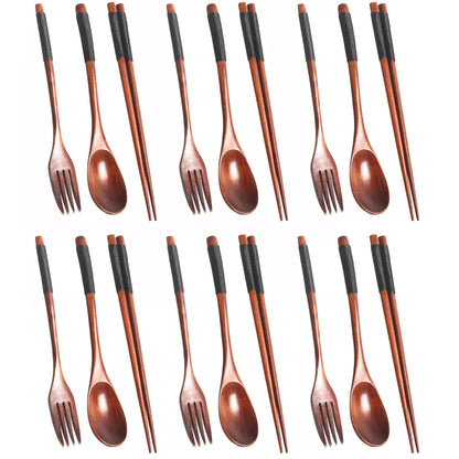 18-Piece Wooden Tableware Set with Cutlery, Wooden Spoons, Chopsticks & Forks - Handmade Kitchen Utensils for Festive Gatherings & Lunch Packing, Wooden Spoon
