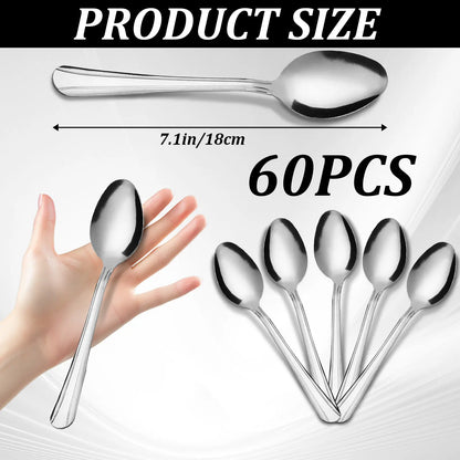 60pcs Halloween Silver Spoons Set - Mirror-Shine Look, Mirror-Polished Stainless Steel, Everyday Wear-Resistant, Solid Finish, Dishwasher Safe Cutlery Tableware for Parties, Special Events Business Use