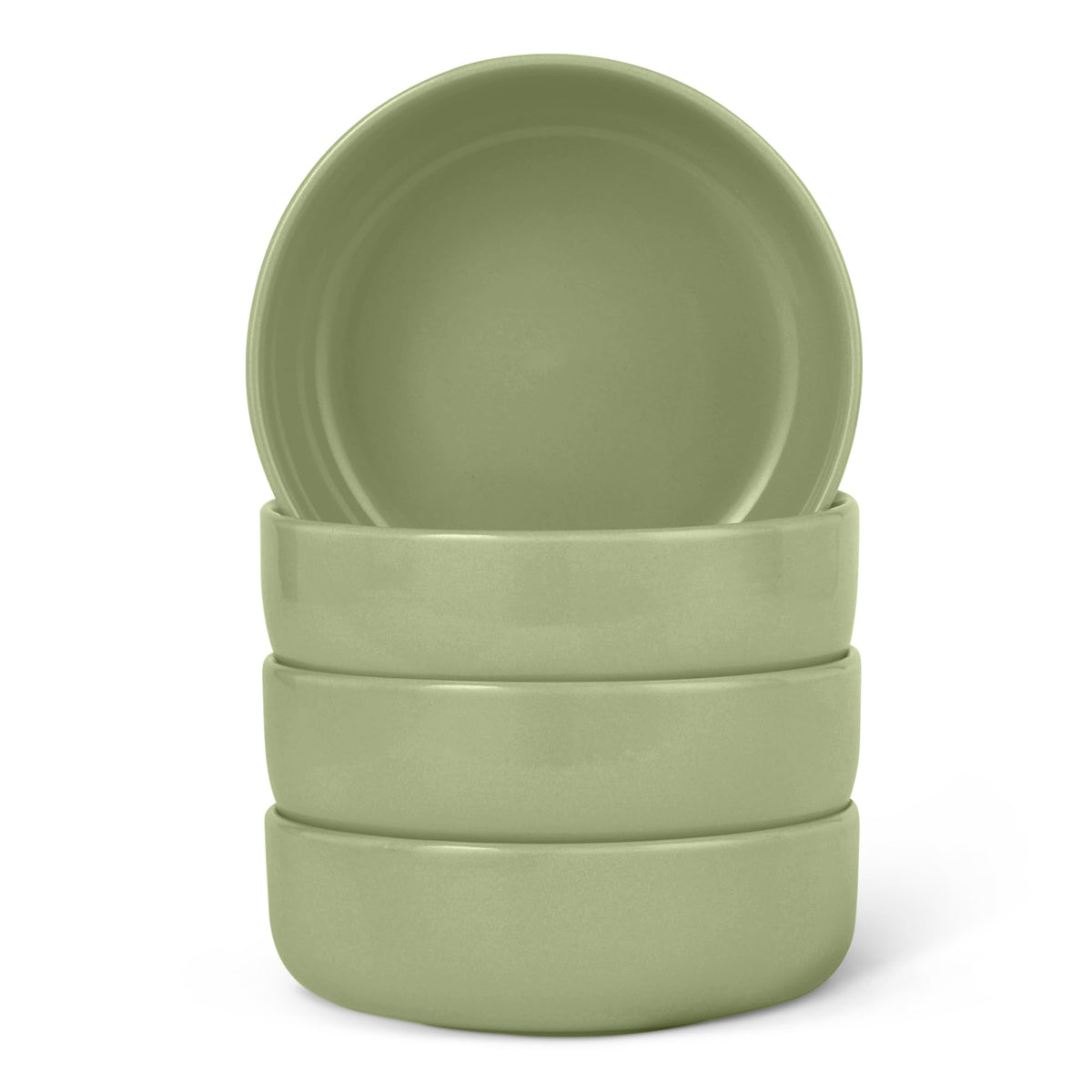Amazon Basics Glazed Stoneware Dinner Plates, Ceramic 4-Piece Set, Microwave, Dishwasher and Freezer-Safe, 10.5 in., Olive