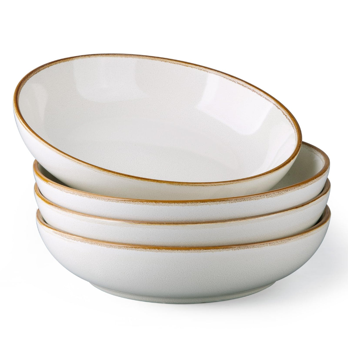 AmorArc 8.5’’ Ceramic Pasta Bowls Set of 4, 36oz Large Stoneware Bowls Set | Large Dinner Serving Bowls Set, Wide Bowl Plate for Pasta,Salad, Soup, Microwave Safe, Reactive Glaze-Cappuccino