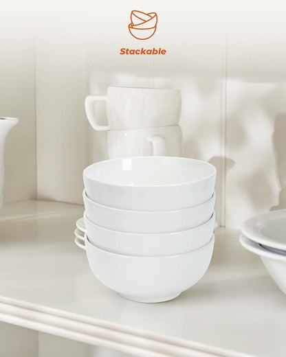 Quatish 6-Piece Cereal Bowls,24 OZ Soup Bowl，Durable Ceramic Bowls，White | Easy to Clean,Microwave & Dishwasher Safe,Ramen,Salad,Rice,Snacks,Desserts,Fruit,Kitchen,Rice,Ice Cream,Noodle,Porcelain