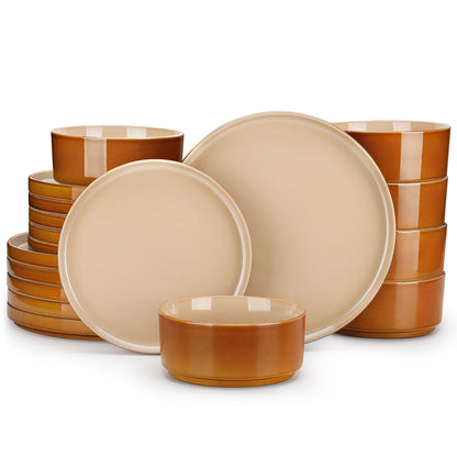 vancasso ONION Ceramic Dinnerware Sets, 12 Pieces Stoneware Plates and Bowls Sets for 4, Reactive Glaze Dishes Set for Kitchen, Dishwasher and Microwave Safe, Blue