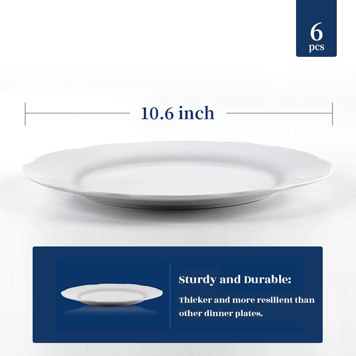 Y YHY Ceramic Dinner Plates, 10.6 Inch Porcelain Scalloped Plates, Off-White Serving Dishes Set of 6 for Home Kitchen, Microwave & Dishwasher Safe, Dinnerware Dishes Gift for Thanksgiving Christmas