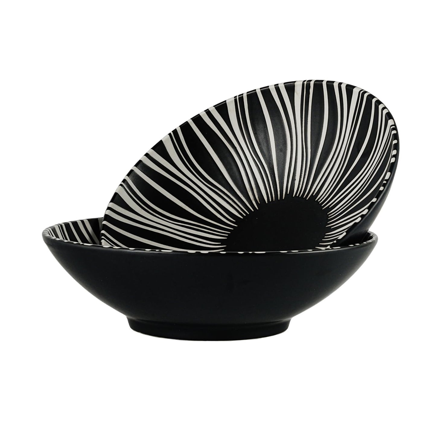 8 Inch Ceramic Bowl Set of 2, Classic Black and White Pasta Bowl,Salad Bowls,Fruit bowl with Embossed Textured Interior, Microwave & Dishwasher Safe, for Ramen, Udon, Pho, Cereal, Serving(Black-Dots)