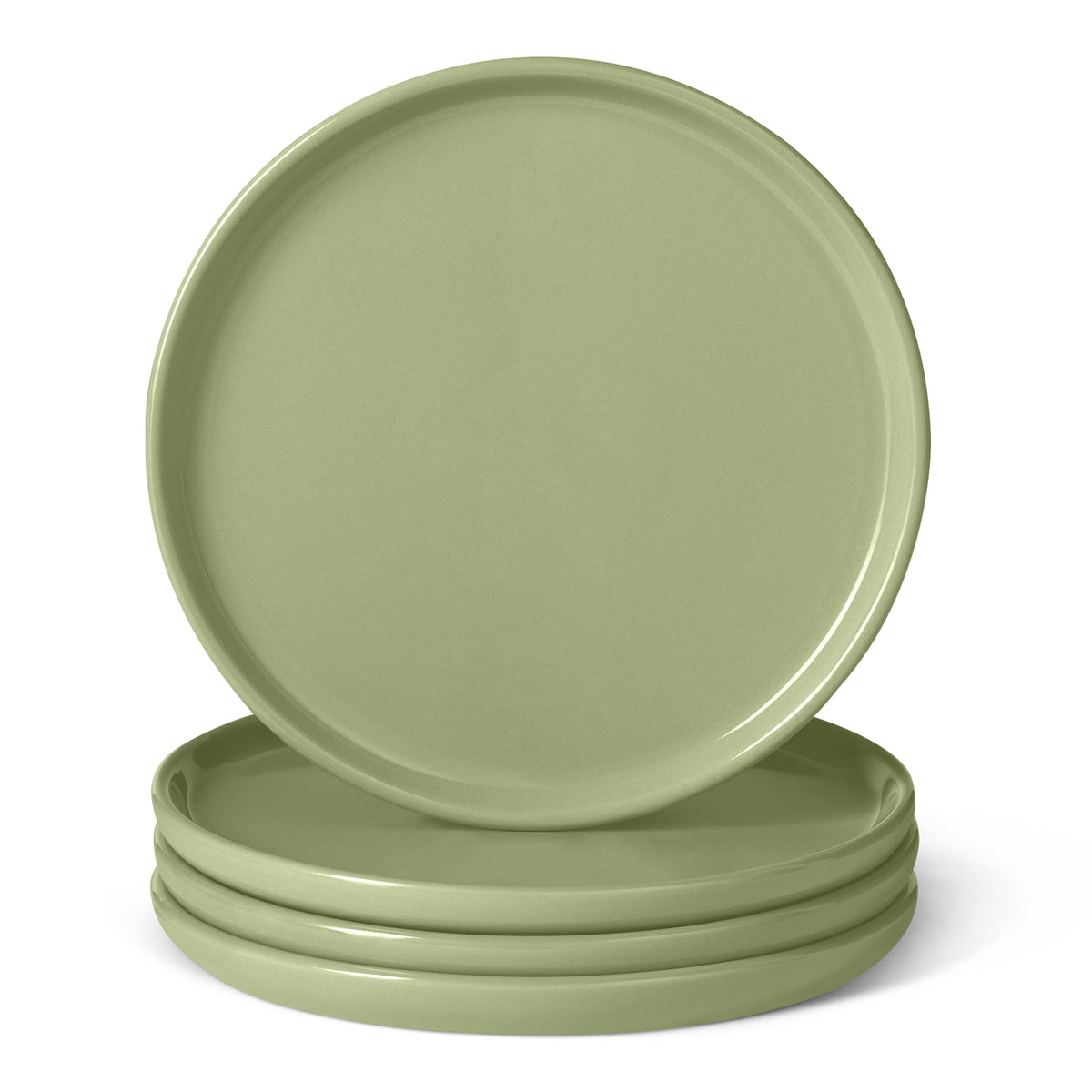 Amazon Basics Glazed Stoneware Dinner Plates, Ceramic 4-Piece Set, Microwave, Dishwasher and Freezer-Safe, 10.5 in., Olive
