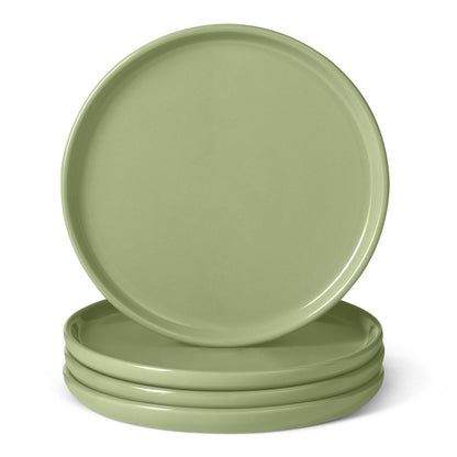 Amazon Basics Glazed Stoneware Dinner Plates, Ceramic 4-Piece Set, Microwave, Dishwasher and Freezer-Safe, 10.5 in., Olive