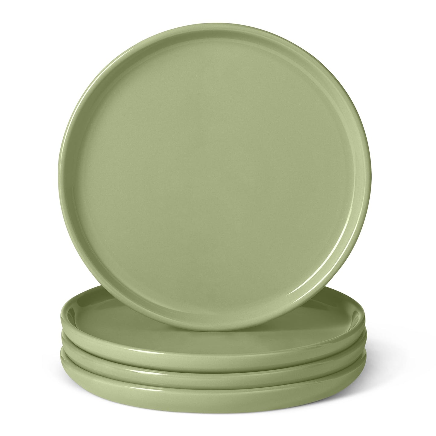 Amazon Basics Glazed Stoneware Dinner Plates, Ceramic 4-Piece Set, Microwave, Dishwasher and Freezer-Safe, 10.5 in., Olive