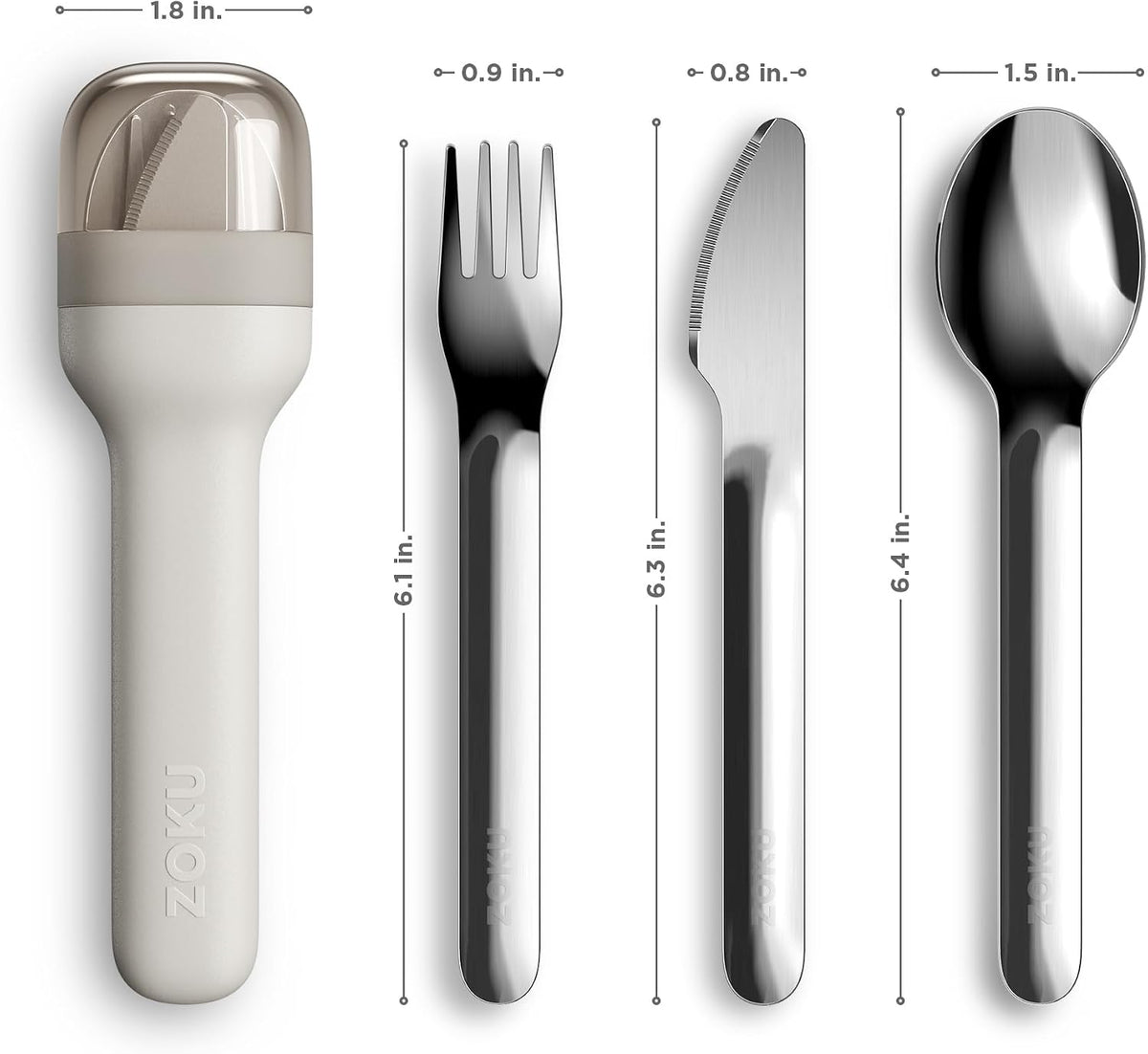 Zoku Pocket Utensil Set Stainless Steel Fork, Knife, and Spoon in Case Grey