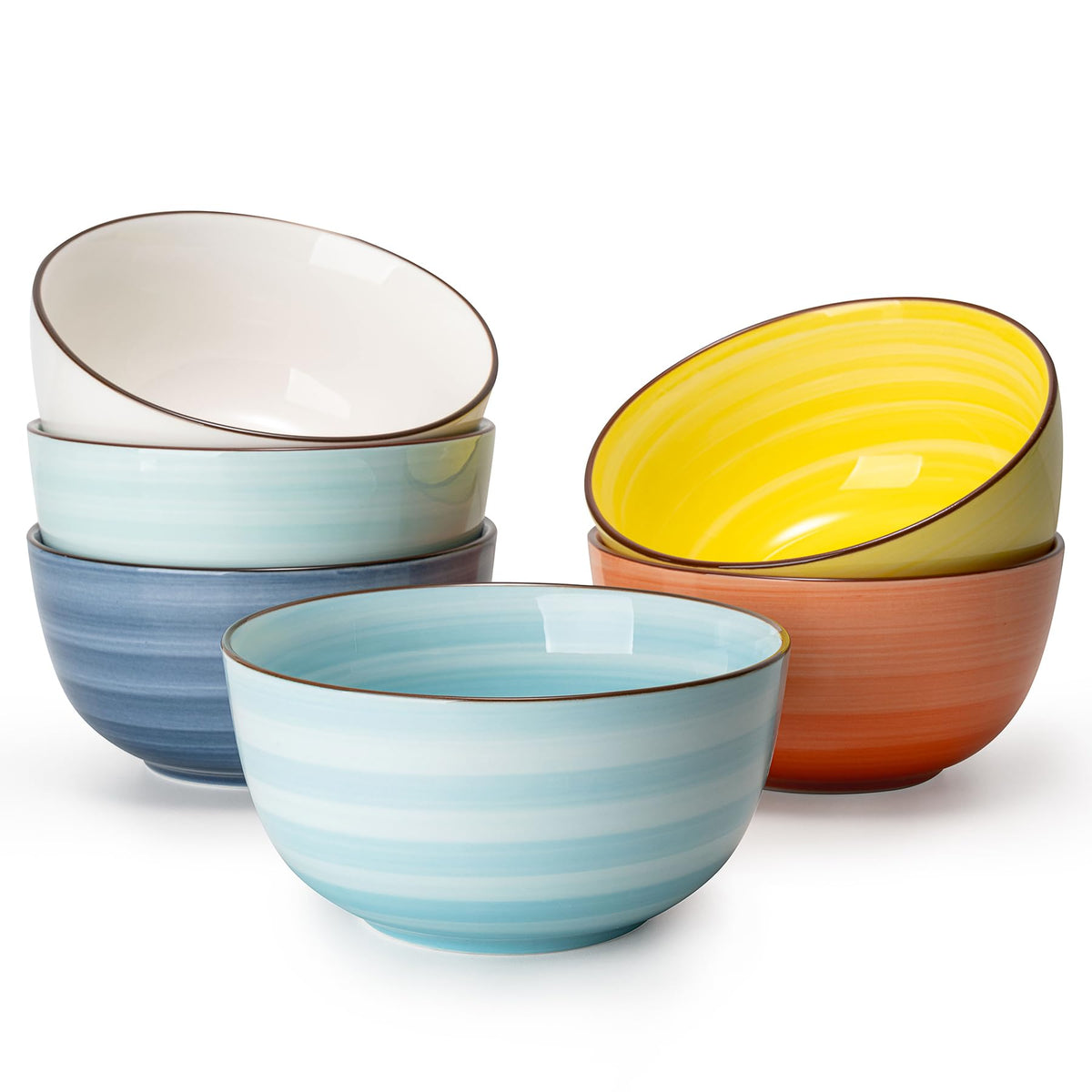 Sweese 10 Oz Ceramic Ice Cream Bowls, Set of 6, Dishwasher Microwave Safe Dessert Bowls in Assorted Cool Colors