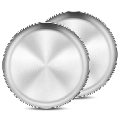 Onader 4-Piece Stainless Steel Plates, 8 Inch 304(18/8) Metal Round Dinner Plate, Kids Toddlers Dishes for Serving, Dishwasher Safe