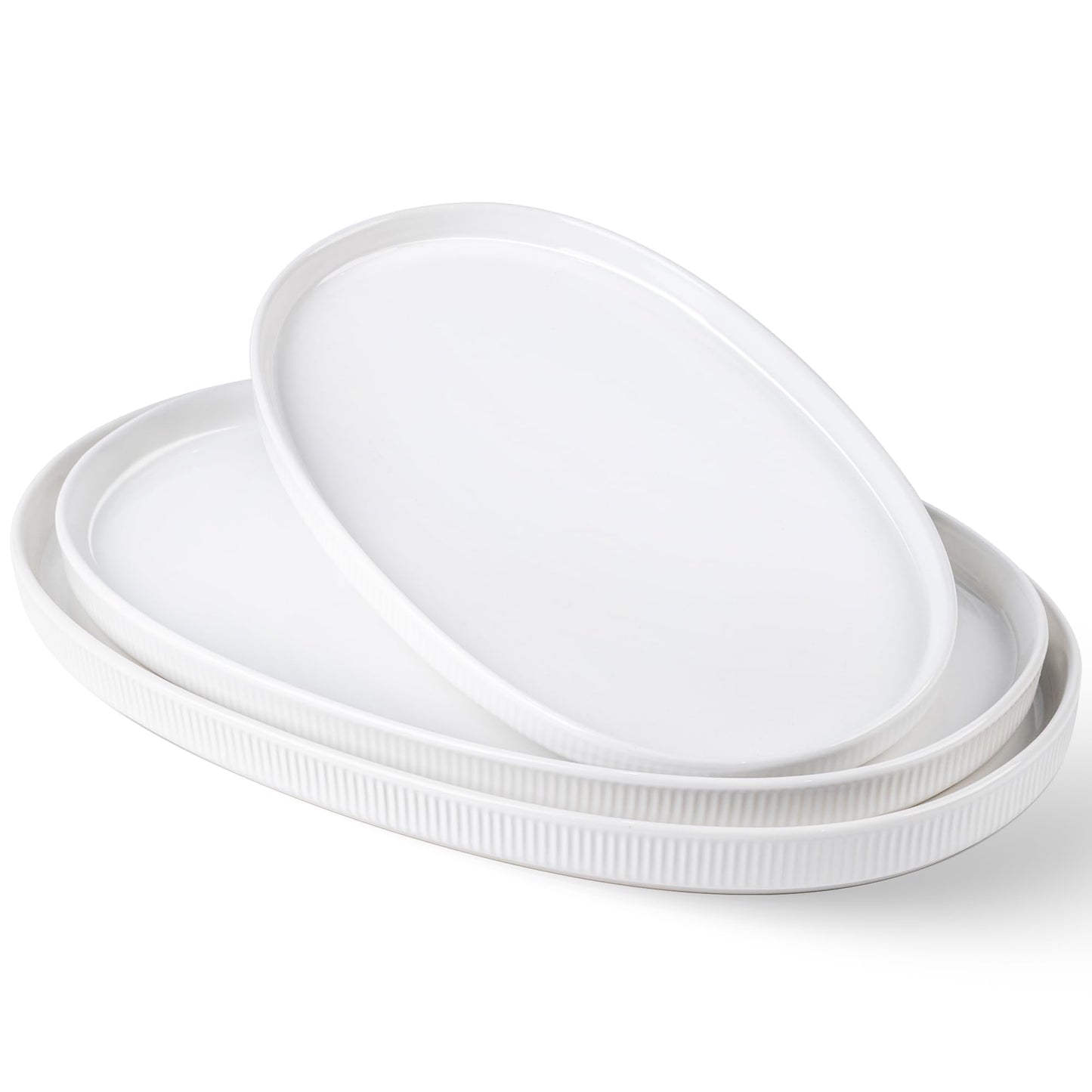 Ceramic Serving Platter Set of 3, Oval Serving Plates and Dishes | 15.6"/14.4"/12.2", Oven & Microwave & Dishwasher Safe, Perfect for Turkey, Parties, Entertaining & Weddings, Cocoa Mocha