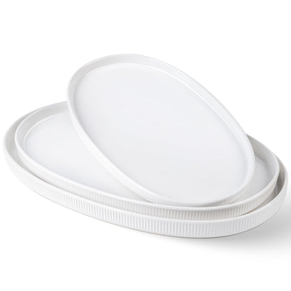 Ceramic Serving Platter Set of 3, Oval Serving Plates and Dishes | 15.6"/14.4"/12.2", Oven & Microwave & Dishwasher Safe, Perfect for Turkey, Parties, Entertaining & Weddings, Cocoa Mocha