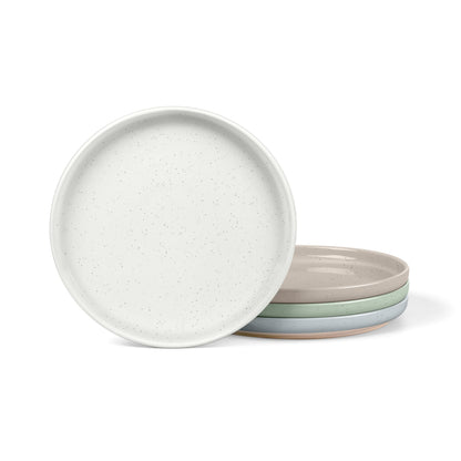 LIANYU Dinner Plates Set of 4, 10.5 Inch Stoneware Plate for Kitchen Dining, Large & Round Ceramic Salad Dishes Set, Microwave, Oven & Dishwasher Safe, Scratch Resistant, Stackable, Snowy White