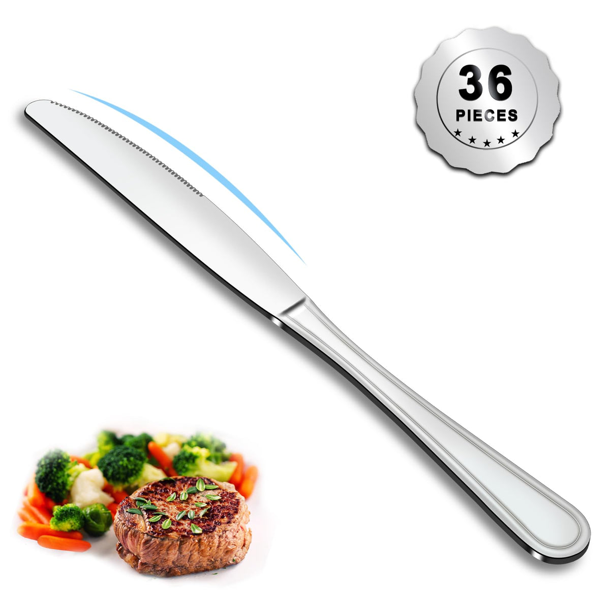 24-Piece Forks and Knives Set for 12, Food-Grade Stainless Steel Silverware Set with 12 Dinner Knives & 12 Forks, Mirror Polished Fork Silverware, Butter Knife and Metal Fork, Dishwasher Safe