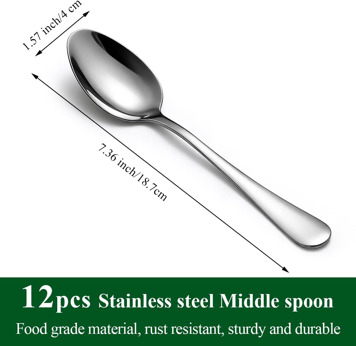 Dinner Spoons Set 12pcs, 7.36" Soup Spoon Berglander Food Grade Stainless Steel Silverware Spoons, Metal Tablespoon for Home, Kitchen or Restaurant Mirror Polished, Dishwasher Safe