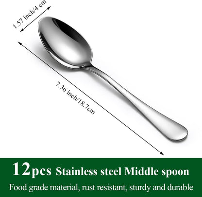 Dinner Spoons Set 12pcs, 7.36" Soup Spoon Berglander Food Grade Stainless Steel Silverware Spoons, Metal Tablespoon for Home, Kitchen or Restaurant Mirror Polished, Dishwasher Safe