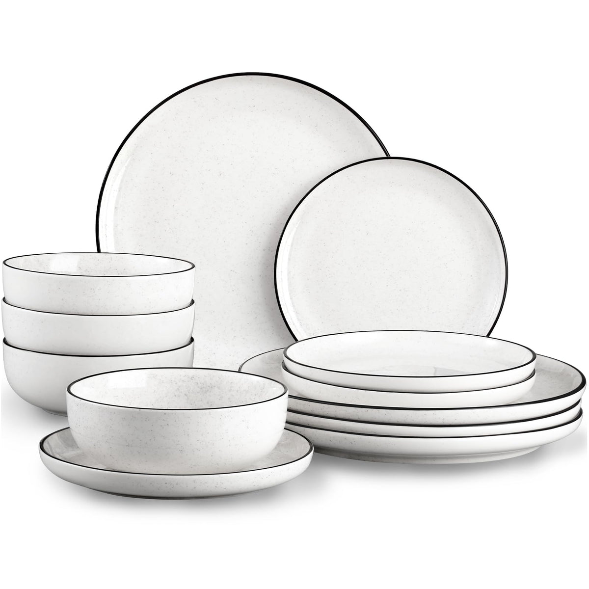 Ceramic White Dinner Plates Set of 6, 10.5 Inch Plates for Kitchen, Microwave Oven and Dishwasher Safe, Modern Dishes Set for Pasta,Steak, Dessert, Salad