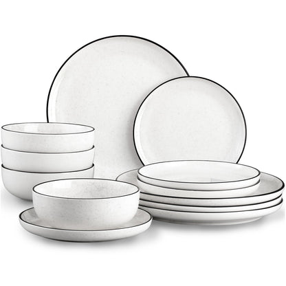 Ceramic White Dinner Plates Set of 6, 10.5 Inch Plates for Kitchen, Microwave Oven and Dishwasher Safe, Modern Dishes Set for Pasta,Steak, Dessert, Salad