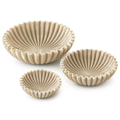 Large Decorative Bowl, Modern Handicraft Bowls for Home Decor, Fruit Bowl for Kitchen Counter, Ruffle Decor, Stylish Key Bowl for Entry Table, Artificial Stone Beige