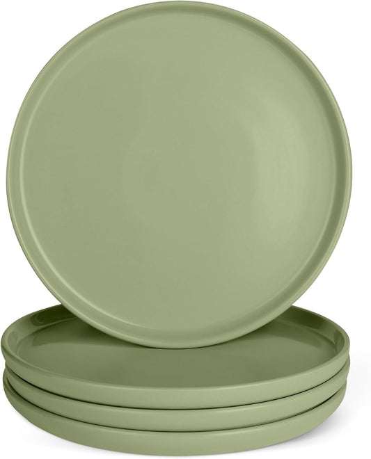 Amazon Basics Glazed Stoneware Dinner Plates, Ceramic 4-Piece Set, Microwave, Dishwasher and Freezer-Safe, 10.5 in., Olive