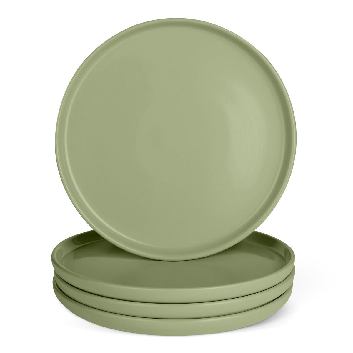 Amazon Basics Glazed Stoneware Salad Plates, Ceramic 4-Piece Set, Microwave and Dishwasher-Safe, 8.3 in., Olive