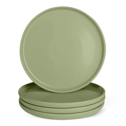 Amazon Basics Glazed Stoneware Salad Plates, Ceramic 4-Piece Set, Microwave and Dishwasher-Safe, 8.3 in., Olive