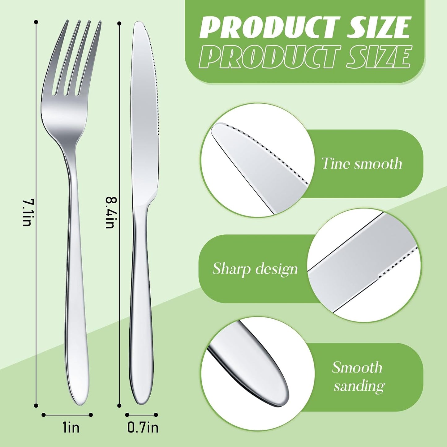 Nuenen 150 Pcs Stainless Steel Set 75 Dinner Forks and 75 Knives, Metal Steak Knives Forks Flatware Tableware Cutlery Set for Home Restaurant(Silver,8.4 x 0.7 Inch,7.1 x 1 Inches)
