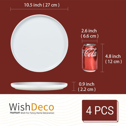 White Dinner Plates Set of 4, Ceramic Dining Plates 10.5 inch, Large Salad Plate, Porcelain Kitchen Plate for Pizza, Steak, Microwave and Dishwasher Safe | Large Salad Plate, Porcelain Kitchen Plate for Pizza, Steak, Microwave Safe