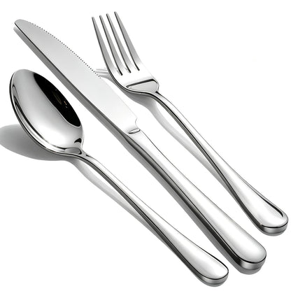 60-Piece Silverware Set for 20 - Stainless Steel Flatware Cutlery Set, Mirror Polished Flatware Set Include Forks Spoons Knives for Home Wedding Restaurant, Dishwasher Safe, Silver, 60 PCS