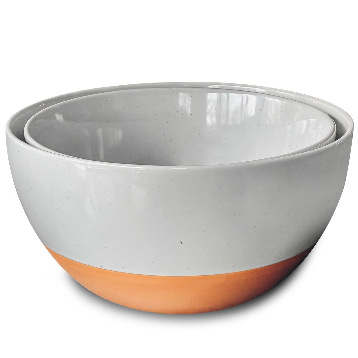 Mora Ceramic Large Mixing Bowls - Set of 2 Nesting Bowls for Cooking, Serving, Popcorn, Salad etc - Microwavable Kitchen Stoneware, Oven, Microwave and Dishwasher Safe - Extra Big 2.5 & 1.6 Qt - White