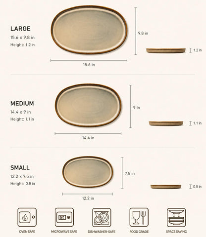 Ceramic Serving Platter Set of 3, Oval Serving Plates and Dishes | 15.6"/14.4"/12.2", Oven & Microwave & Dishwasher Safe, Perfect for Turkey, Parties, Entertaining & Weddings, Cocoa Mocha