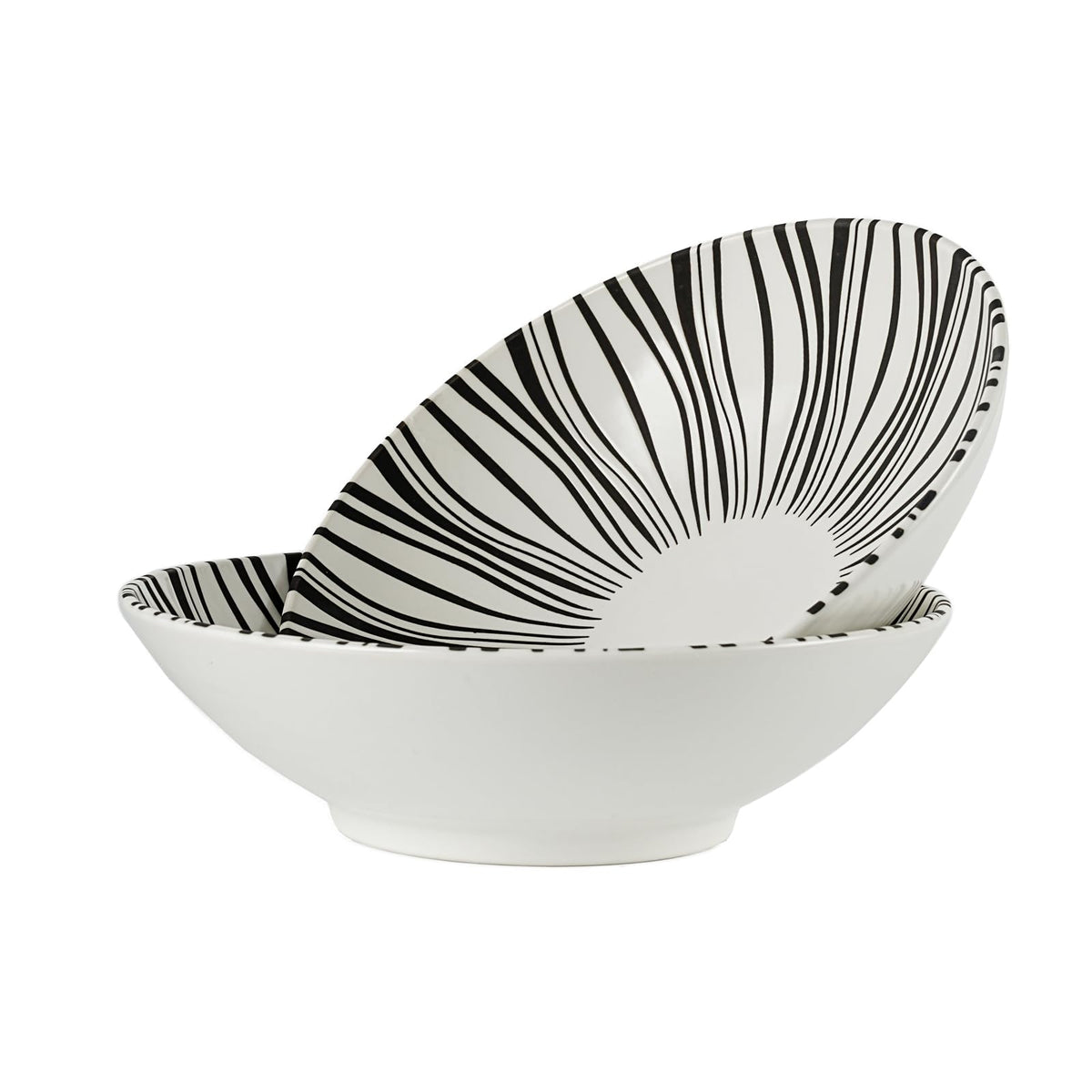 8 Inch Ceramic Bowl Set of 2, Classic Black and White Pasta Bowl,Salad Bowls,Fruit bowl with Embossed Textured Interior, Microwave & Dishwasher Safe, for Ramen, Udon, Pho, Cereal, Serving(Black-Dots)