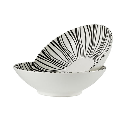 8 Inch Ceramic Bowl Set of 2, Classic Black and White Pasta Bowl,Salad Bowls,Fruit bowl with Embossed Textured Interior, Microwave & Dishwasher Safe, for Ramen, Udon, Pho, Cereal, Serving(Black-Dots)
