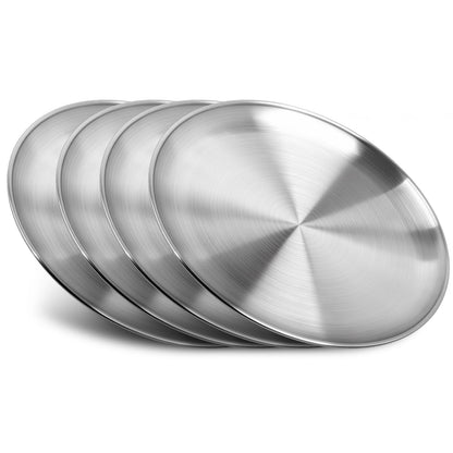 Stainless Steel Plates,10 inch Round Metal Food Serving Plate, Dinner Plates for Outdoor Camping Hiking, Party Serving, Feeding,Non Toxic & Reusable, Dishwasher Safe
