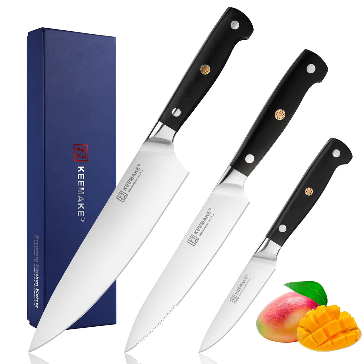 3 Pieces Kitchen Knife Set, Professional Ultra Sharp Chef Knife Set | Japanese High Carbon Stainless Steel with Pakkawood Handle, Kitchen Gadgets, Unique Gifts for Women Men