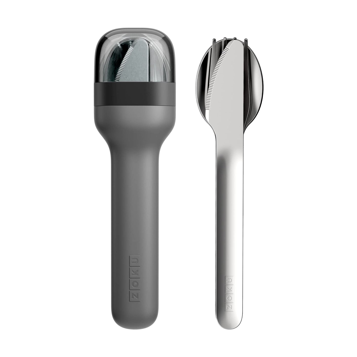 Zoku Pocket Utensil Set Stainless Steel Fork, Knife, and Spoon in Case Grey